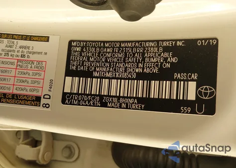 2019 Toyota C-Hr Le from USA, damaged, VIN NMTKHMBX1KR085450